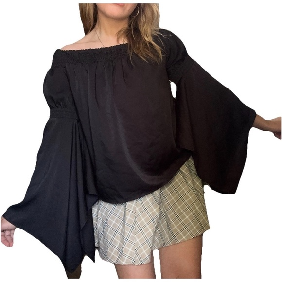 GUESS LA Silk Dark Fairycore Black Blouse Top Y2K Women’s Size S 70s Romantic - Picture 3 of 5